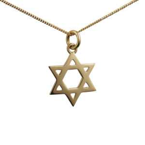 18ct Gold 18mm plain Star of David Pendant with a 1mm wide curb Chain