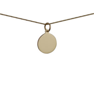 9ct Gold 13mm plain round Disc Pendant with a 0.6mm wide curb Chain