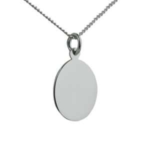 Silver 20x15mm oval plain Disc Pendant with a 1.3mm wide curb Chain