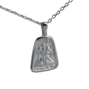 Silver 31x25mm tapered rectangle St Christopher Pendant on a bail loop with a 2.5mm wide cable Chain