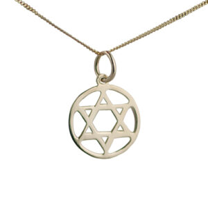 9ct Gold 14mm plain round Star of David Pendant with a 0.6mm wide curb Chain