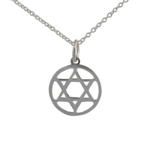 Silver 14mm round plain Star of David Pendant on a 1mm wide rolo Chain 14 inches Only Suitable for Children
