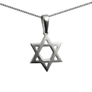 Silver 25x22mm plain Star of David Pendant on a bail loop with a 1.3mm wide curb Chain