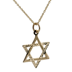 9ct Gold 21x17mm diamond cut Star of David Pendant with a 1.1mm wide cable Chain