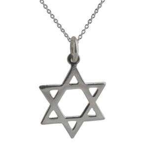 Silver 21x17mm plain Star of David Pendant with a 1mm wide rolo Chain