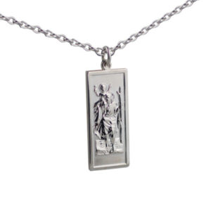 Silver 35x15mm rectangular St Christopher Pendant with a 2.5mm wide cable Chain