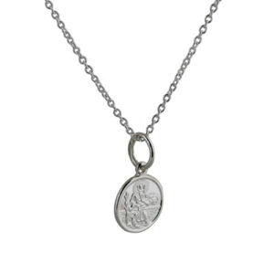 Children's Silver 10mm round St Christopher Pendant with a 1mm wide rolo Chain