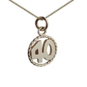 9ct Gold 16mm number 40 in twisted wire circle Pendant with a 0.6mm wide curb Chain