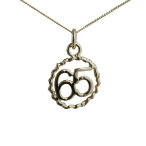 9ct Gold 18mm number 65 in twisted wire circle Pendant with a 0.6mm wide curb Chain