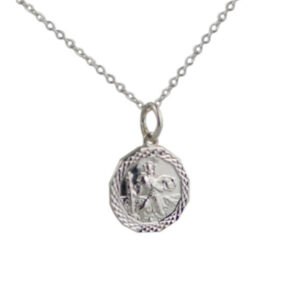 Silver 13x13mm dodecagonal diamond cut edge St Christopher Pendant with a 1mm wide rolo Chain