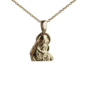 9ct Gold 15x12mm Madonna and Child Pendant on a 1.1mm wide cable Chain