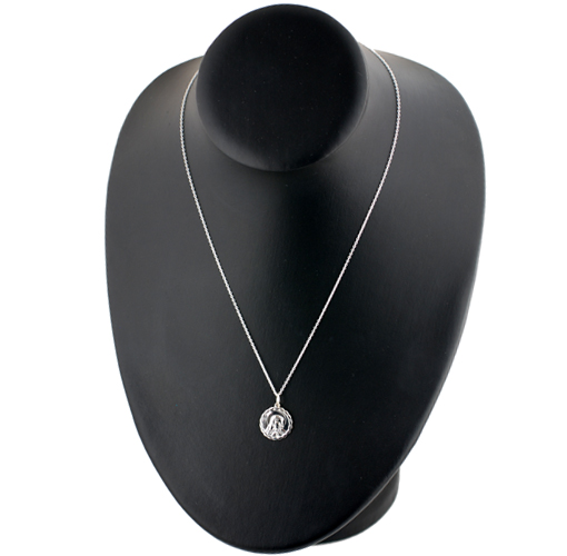 Silver 16mm round Our Lady of Sorrows with Fancy edge Pendant with a 1mm wide rolo Chain 18 inches - Image 4