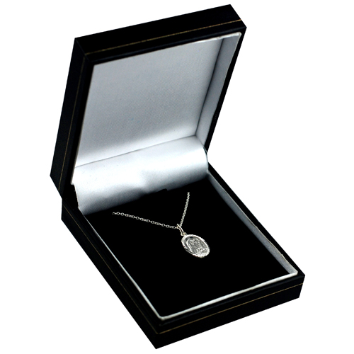 Silver 14x11mm oval Our Lady of Sorrows Pendant with a 1mm wide rolo Chain 16 inches Only Suitable for Children - Image 2