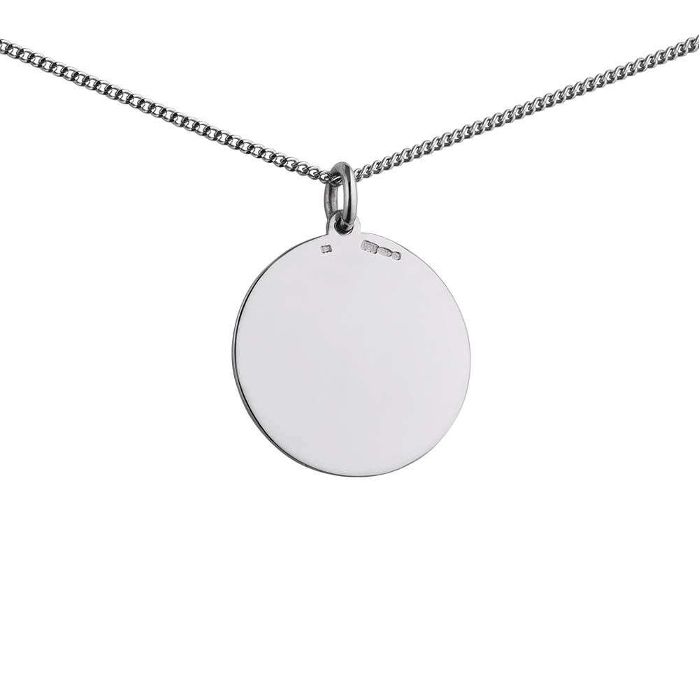 Silver 22mm round Gemini Zodiac Disc Pendant with a 1.3mm wide curb Chain - Image 2