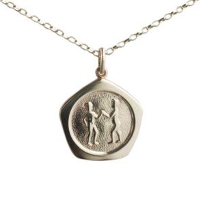 9ct Gold 21mm five sided pentagon Gemini Zodiac Pendant with a 1.4mm wide belcher Chain