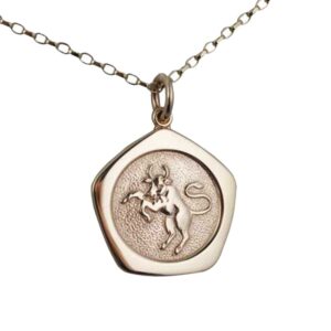 9ct Gold 21mm five sided pentagon Taurus Zodiac Pendant with a 1.4mm wide belcher Chain