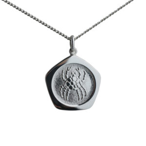 Silver 21mm five sided pentagon Cancer Zodiac Pendant with a 1.3mm wide curb Chain