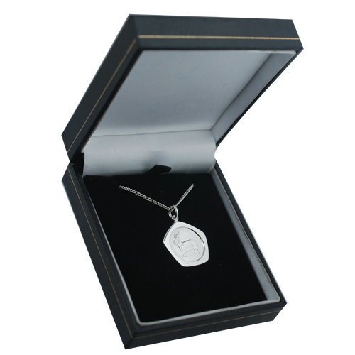 Silver 21mm five sided pentagon Capricorn Zodiac Pendant with a 1.3mm wide curb Chain 22 inches - Image 2