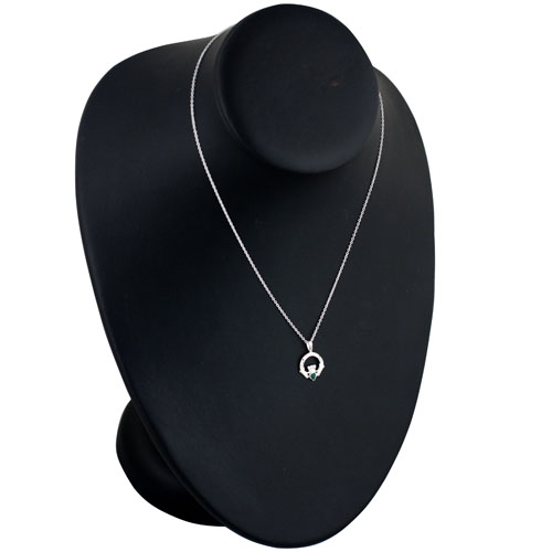 Silver 20x15mm diamond cut Claddagh set with Green Agate Pendant with a 1mm wide rolo Chain 16 inches Only Suitable for Children - Image 4