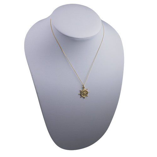 9ct Gold 21mm Ship's Wheel Pendant with a 0.6mm wide curb Chain 16 inches Only Suitable for Children - Image 4
