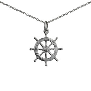 Silver 21mm Ship's Wheel Pendant with a 1mm wide rolo Chain