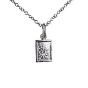 Silver 8x6mm rectangular St Christopher Pendant with a 1mm wide rolo Chain 24 inches