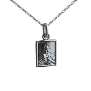 Silver 12x10mm rectangular St Christopher Pendant or Charm with a 1mm wide rolo Chain