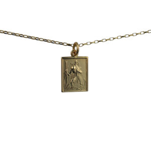 9ct Gold 19x14mm rectangular St Christopher Pendant with a 1.4mm wide belcher Chain 24 inches