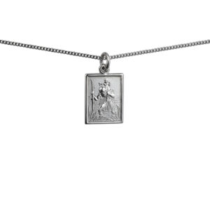 Silver 19x14mm rectangular St Christopher Pendant with a 1.3mm wide curb Chain