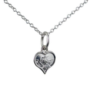 Silver 8mm heart St Christopher Pendant with a 1mm wide rolo Chain