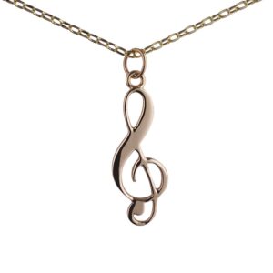9ct Gold 28x11mm G Clef Pendant with a 1.4mm wide belcher Chain 16 inches Only Suitable for Children