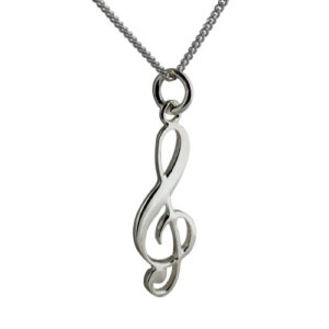 Silver 28x11mm G Clef Pendant with a 1.3mm wide curb Chain