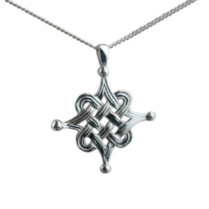 Silver 32mm celtic Islamic design Pendant with a 1.3mm wide curb Chain