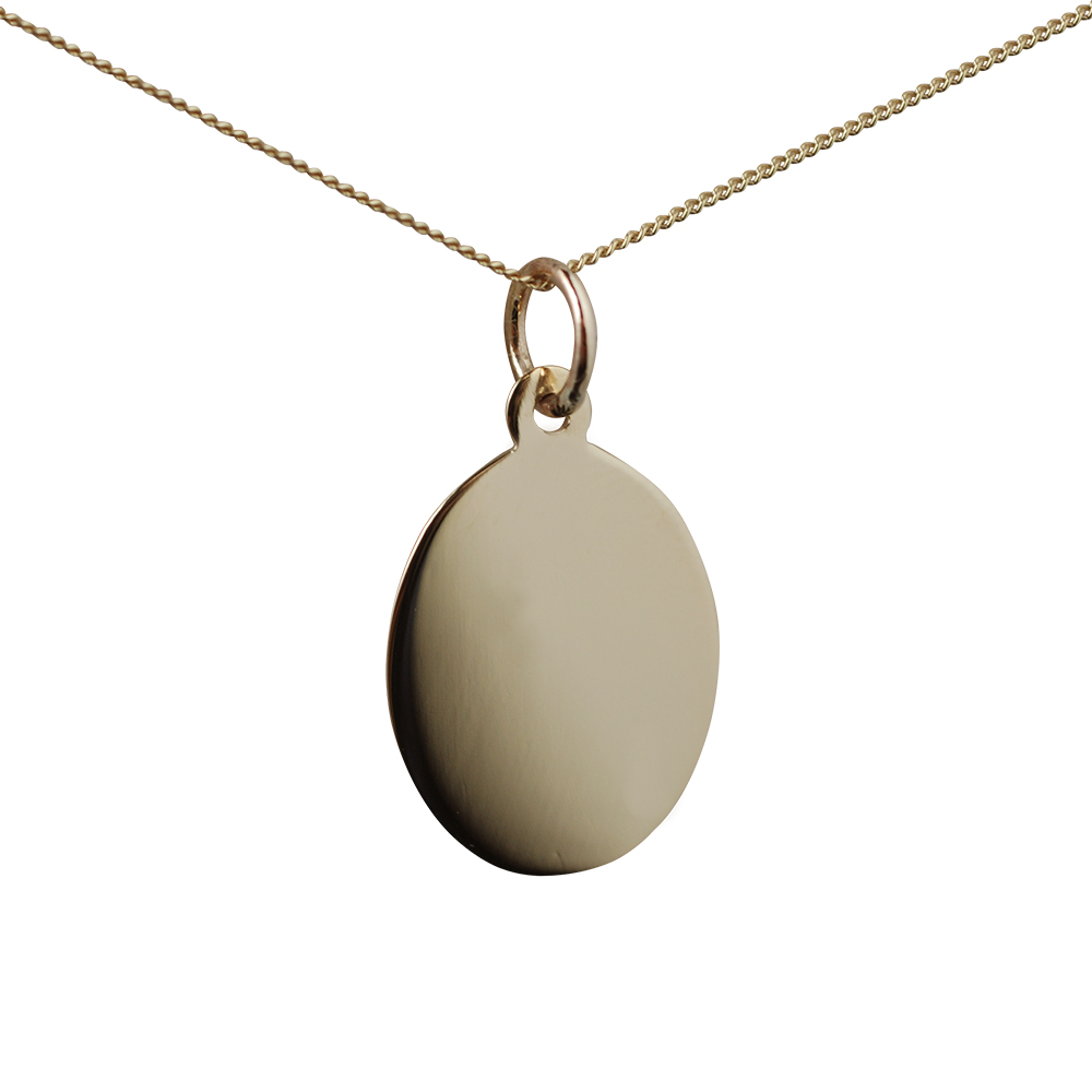 9ct Gold 17x14mm plain oval Disc Pendant with belcher Chain