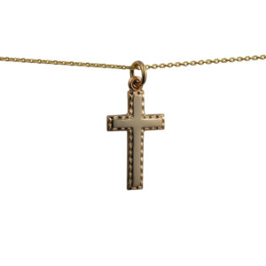 9ct Gold 25x15mm plain with embossed border Cross with a 1.2mm cable Chain