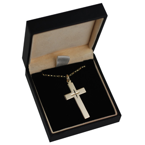 9ct Gold 34x19mm diamond cut star flat latin Cross with a 1.8mm wide belcher Chain 18 inches - Image 2