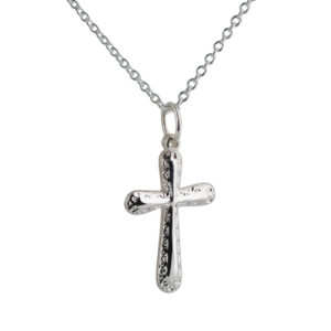Silver 21x15mm plain with embossed border Cross with a 1mm wide rolo Chain