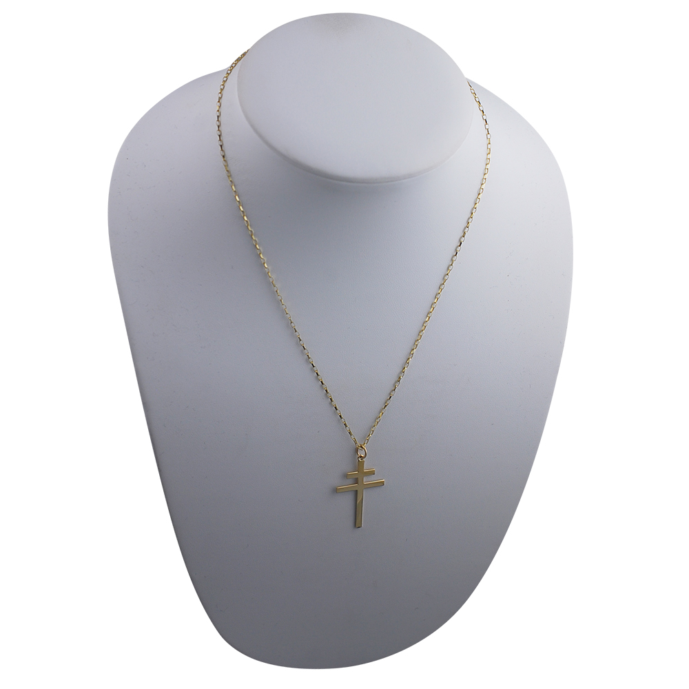 9ct Gold 32x21mm plain Cross of Lorraine with a 1.4mm wide belcher Chain 18 inches - Image 5