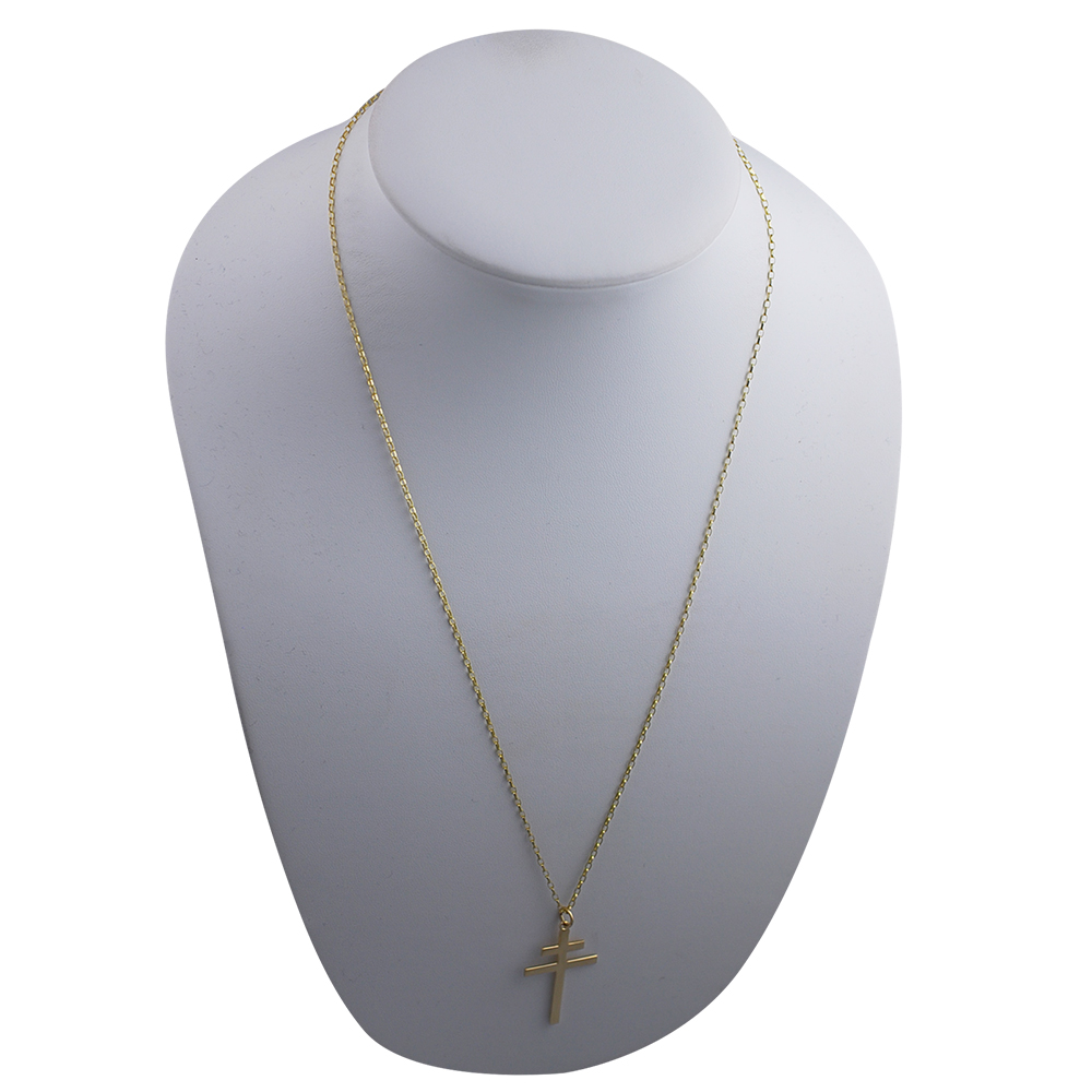 9ct Gold 32x21mm plain Cross of Lorraine with a 1.4mm wide belcher Chain 22 inches - Image 5