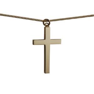 9ct Gold 40x25mm plain solid block Cross with a 1.8mm wide curb Chain