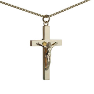 9ct Gold 40x25mm solid block Crucifix Cross with a 1.8mm wide curb Chain