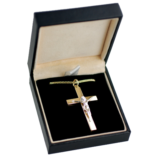 9ct Gold 40x25mm solid block Yellow Cross and White Crucifix with a 1.8mm wide curb Chain 24 inches - Image 2