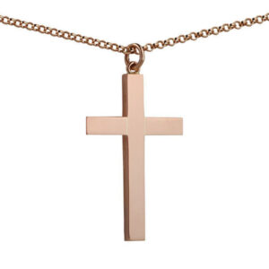 9ct Rose Gold 40x25mm plain solid block Cross with a 2.2mm wide belcher Chain