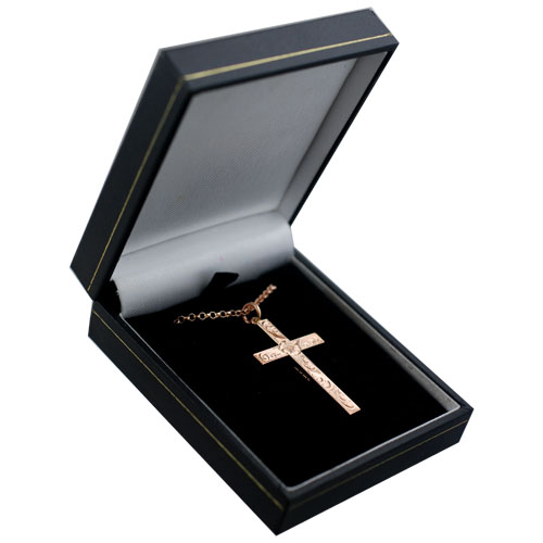9ct Rose Gold 40x25mm victorian hand engraved solid block Cross with a 2.2mm wide belcher Chain 16 inches Only Suitable for Youths - Image 2