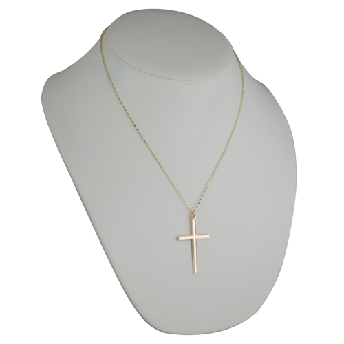 9ct Gold 45x29mm engine turned line border flat latin Cross with a 1.4mm wide belcher Chain 20 inches - Image 4