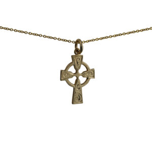 9ct Gold 23x16mm hand engraved Celtic Cross with a 1.1 wide cable Chain