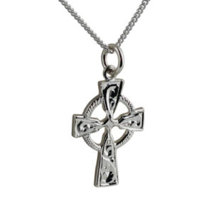 Silver 23x16mm hand engraved Celtic Cross with a 1.3mm wide curb Chain