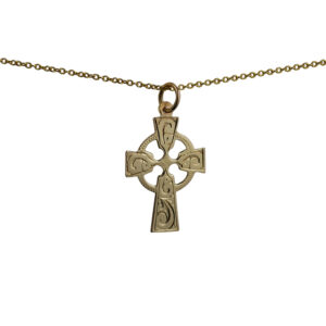 9ct Gold 23x16mm hand engraved Celtic Cross with a 1.1 wide cable Chain
