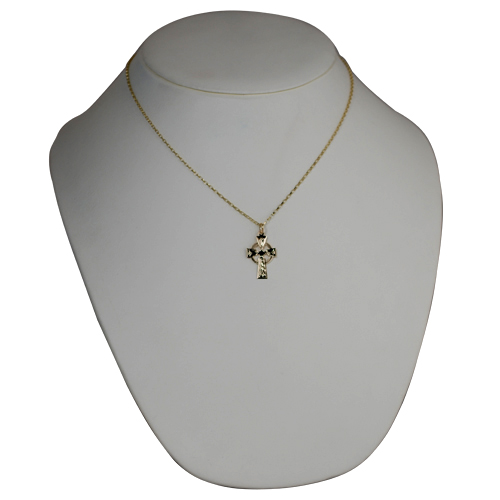 9ct Gold 23x16mm hand engraved knot pattern Celtic Cross with a 1.4mm wide belcher Chain 18 inches - Image 4