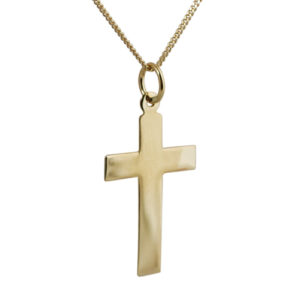 18ct Gold 24x14mm plain flat latin Cross with a 1mm wide curb Chain